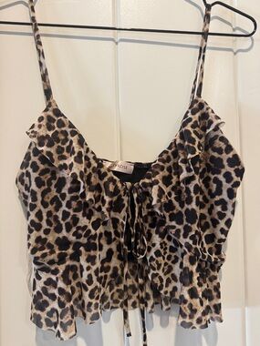 Leopard Print Ruffle Camisole - Brown/Black